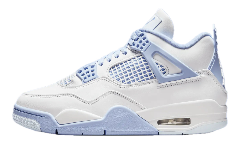 Scarpe da ginnastica bianche e celesti collezione Air Jordan 4